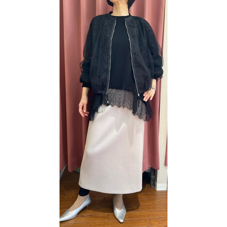 Lallia Mu チュール レース シアー ラップショート丈ブルゾン ベージュ Lallia Mu（ラリア・ムー） 【20%off】Lallia Mu チュールラップレース