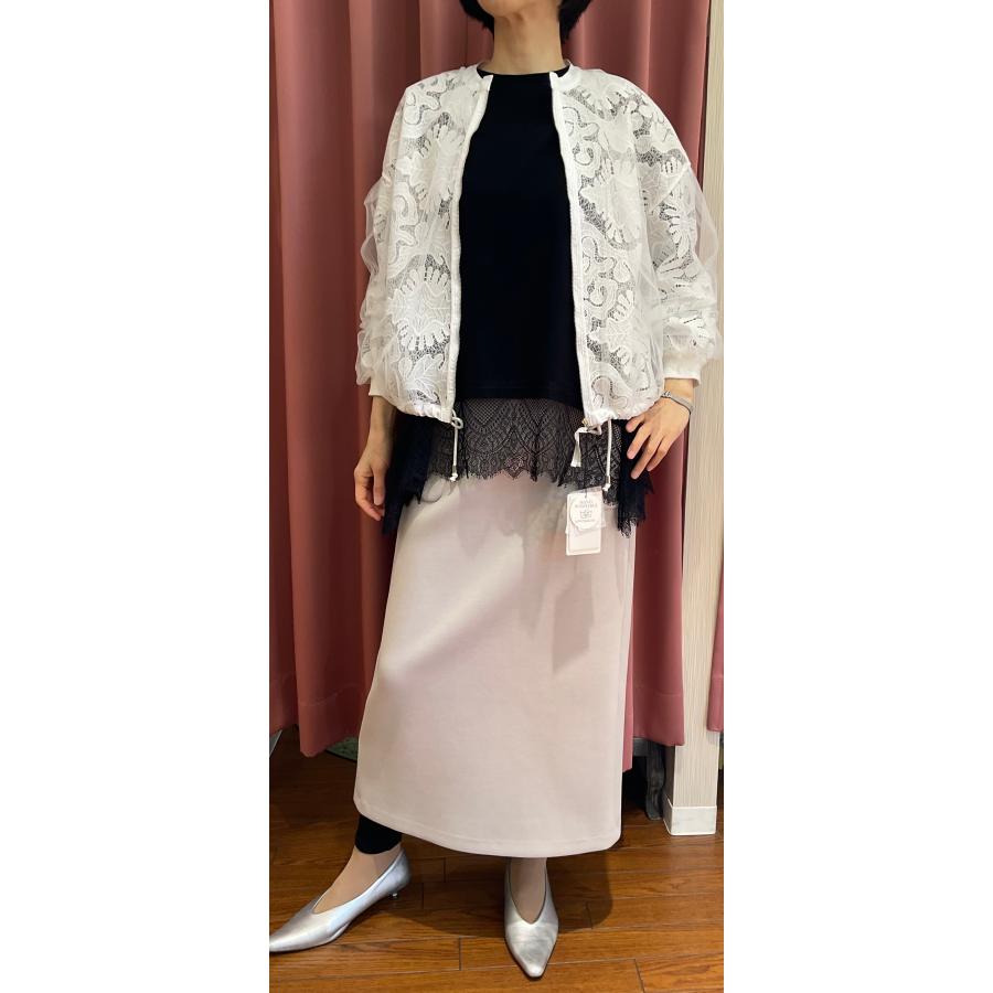 Lallia Mu チュール レース シアー ラップショート丈ブルゾン ベージュ Lallia Mu（ラリア・ムー） 【20%off】Lallia Mu チュールラップレース