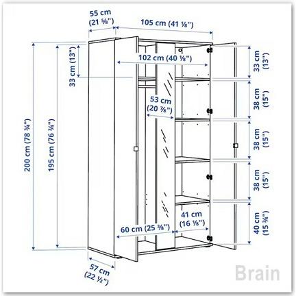 イケア（IKEA） VIHALS/ヴィーハルス ワードローブ 扉2枚付 ホワイト