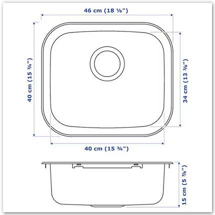 IKEA(イケア)はめ込み式シンク VATTUDALEN：はめ込み式シンク 1ボウル 水切り付き69x47 cm
