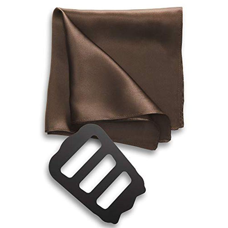 Freate ポケットチーフ シルク100% 大判35×35cm ホルダー＆折り方ガイド付き (ダークブラウン)