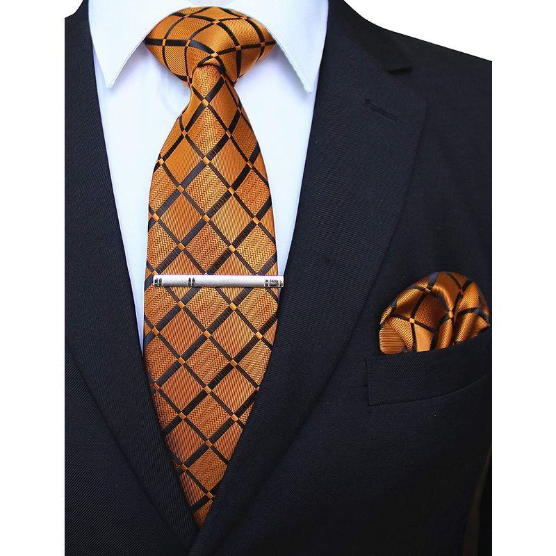 割引 ネクタイ ジェミギンズjemygins洗える ネクタイ メンズ ネクタイ ハンカチ 無地格子縞 セット ビジネス 結婚式 プレゼント オレンジ ネクタ Ism Com Ge