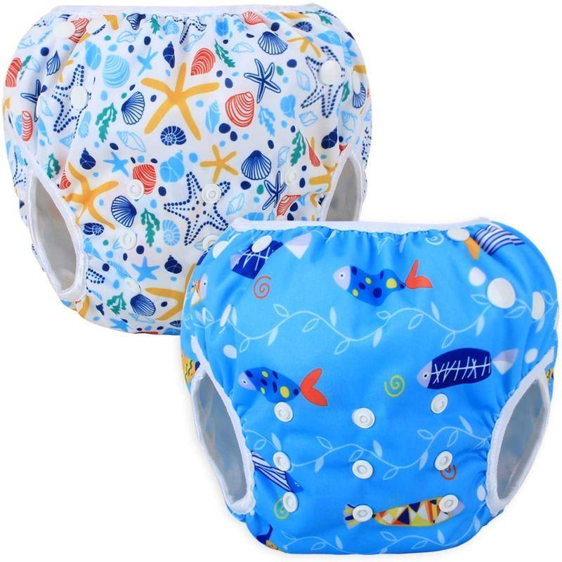 日本初の Luxja 赤ちゃん水着 ２点セット 0~3歳 サイズ調節可能 再利用可能 貝殻+魚ブルー bradsobolewski.com