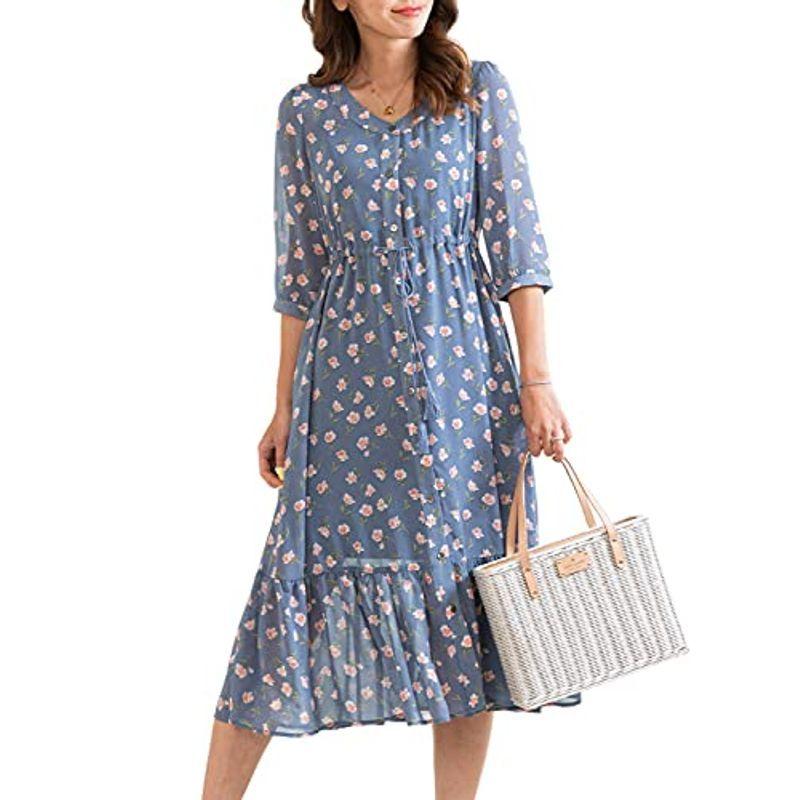 国際ブランド Sweet Mommy マタニティ ワンピース 授乳服 前開き 授乳用インナー付き シフォン 裾フリル 花柄 プリント コットンインナー タ Heirloomedblog Com