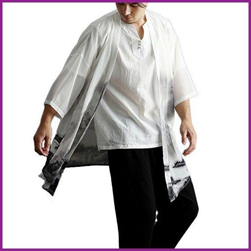オンライン安い Men S Lightweight Open Front Cardigans Vintage Chinese Style Chiffon Print Cape Kimono One Size White 並行輸入品 ストア Shirleyryan Ca