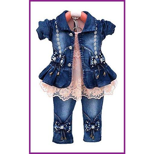 Spring Autumn Baby Girls Clothing Set 3pcs Long Sleeve T-Shirt Denim Jacket and Jeans(Pink,1-2Years)【並行輸入品】