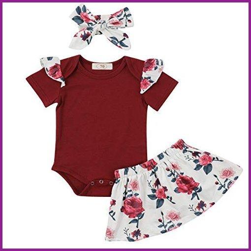 【送料込】 Shorts + Romper Clothes, Girl Baby Newborn 3PCS Skirt Months)【並行輸入品】 0-6 Floral Red (Wine Set Outfit Headband + シャツ、ブラウス
