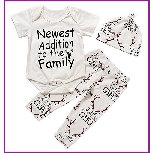 【2021春夏新作】 Romper+Long Sleeve Long Print Deer Shower Baby for Suit Newborn Imsmart Pants+Hat Girl)【並行輸入品】 (Newborn, シャツ、ブラウス