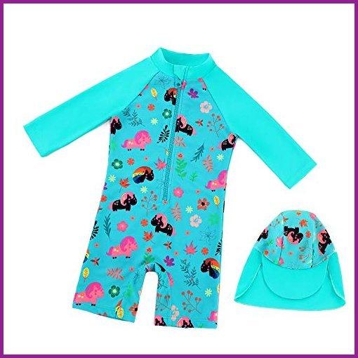 大勧め upandfast Months 6-9 (Green(LS), Suits Bathing Toddler Protection Sun 50+ UPF Hat Sun with Swimsuits Piece One Sunsuits Swimwear Girls' Baby シャツ、ブラウス