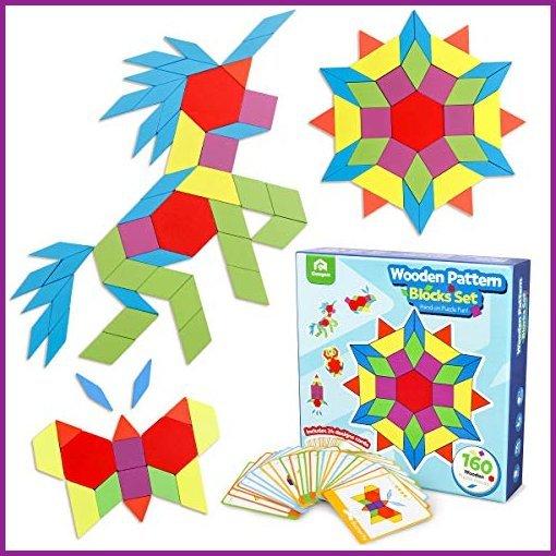 正規品! Pattern Puzzle Shape Wooden PCS 160 Coogam Blocks, STEM Activity Learning Preschool Montessori Geo Game, Toy Teaser Brain Geometric Tangrams パズルゲーム