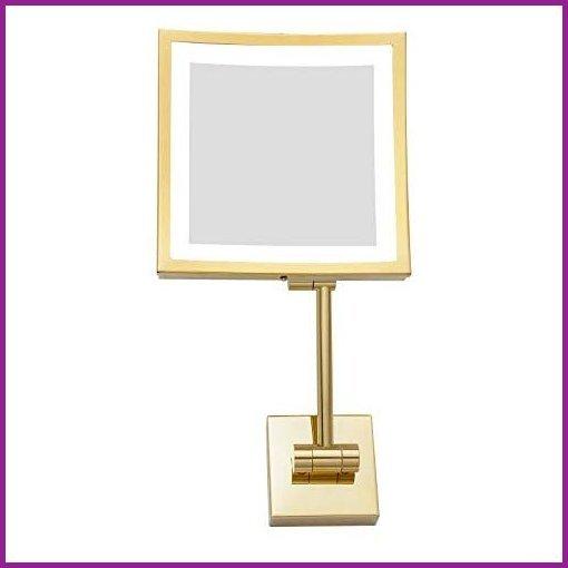 DOWRY Wall Mounted LED Lighted 5X Magnifying Square Makeup Mirror with Plug,8 Inch, Polished Gold Finished Dowry1802D-8x5【並行輸入品 手鏡