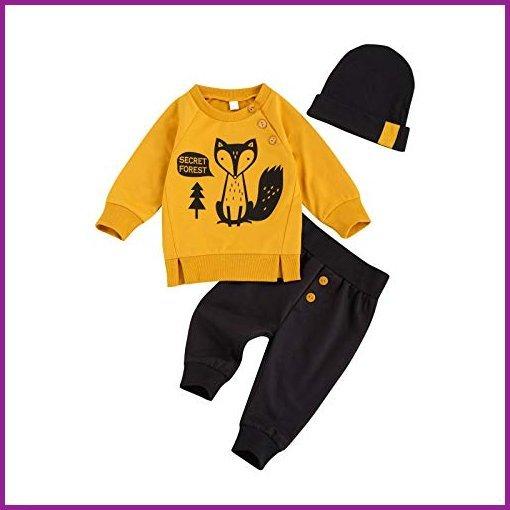 ★新春福袋2021★ Infant Baby Boy Clothes Long Sleeve Fox Sweatshirt Pullover Tops Pants Fall Winter Outfits Set (Yellow Fox Tops & Black Pants, 18-24 Months) ベビーパジャマ