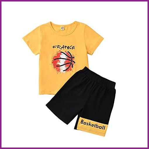 超可爱 Summer boy Baby Toddler Shorts S Clothes Outfit Casual Pants Short Black and Top Shirt T- Yellow Printed Basketball Cartoon Sleeve Short Set ベビーパジャマ