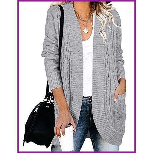 【★超目玉】 Cardigans Knit Cable Sleeve Long Women’s LEANI Open S【並行輸入品】 Grey Outwear Sweater Loose Front カーディガン