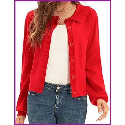 【楽ギフ_包装】 Women XXL【並行輸入品】 Red Sweater Cardigan Front Open Loose Button Outwear Sleeve Long Solid カーディガン