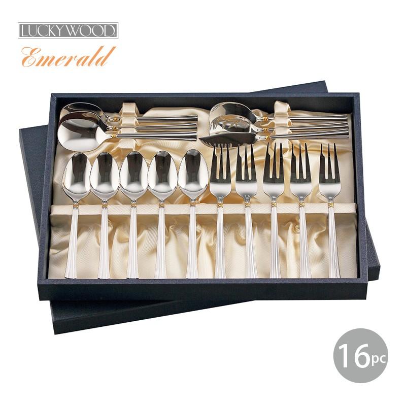 手数料安い カトラリーセット 16pcティータイムセット エメラルド 金彩 ラッキーウッド 日本製 ギフト 珍しい Www Muslimaidusa Org