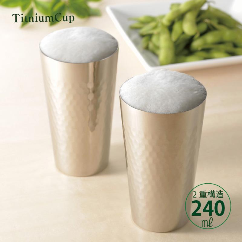 チタン 2重カップ ミラー仕上 タンブラー 1pc TW-1 240ml 径70mm 高さ120mm 日本製 木箱入り 中空二重構造の画像