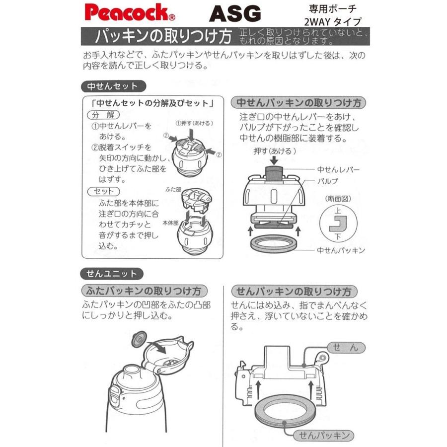 ピーコック水筒部品 2ウェイタイプ用 ASGせんパッキン ふたパッキンセット｜shop-e-zakkaya｜04