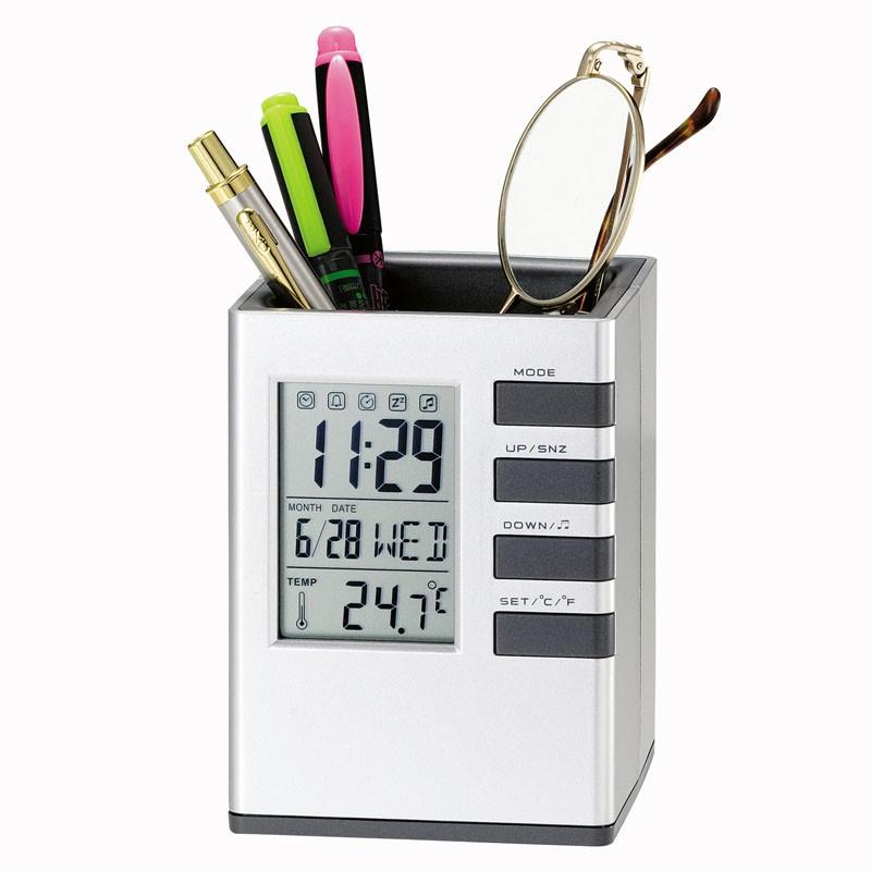 多機能時計 キューブデスクスタンド 66123 時計付ペンスタンド ギフト 包装無料 15766114 e雑貨屋 Yahoo!店