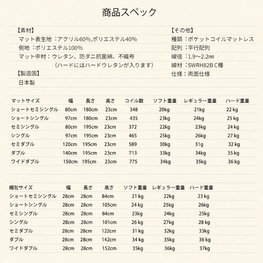 日本製 ポケットコイルマットレス 夜香ハイグレード2 サイズ SD 【セミダブル】 x ハード（硬め）｜shop-ease｜05