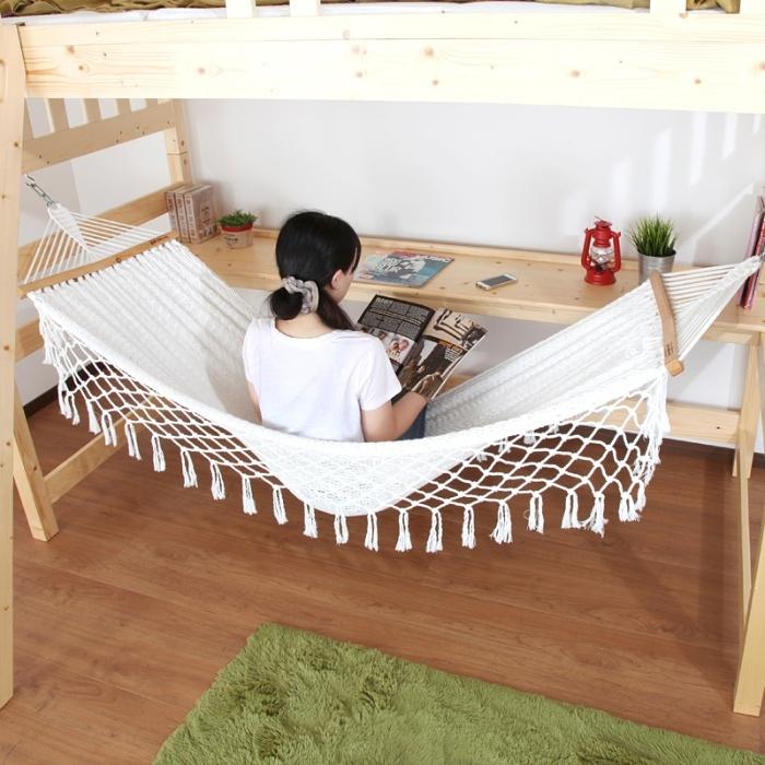 天然木ハンモック付きハイベッド 【外寸：幅107.4×長さ211.6×高さ179 天然木ハンモック付きハイベッド 【外寸：幅107.4×長さ211.6×高