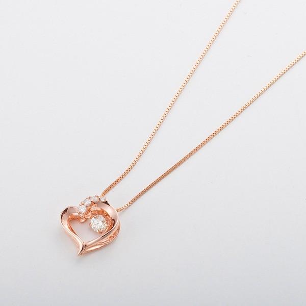 ダイヤモンドペンダント/ネックレス 一粒 K18 ピンクゴールド 0.1ct ダンシングストーン 揺れるダイヤ ハートモチーフ 正規品タグ 鑑別書付きの画像