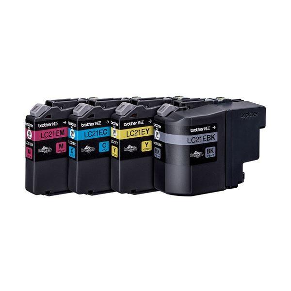 (まとめ）ブラザー インクカートリッジ お徳用4色 大容量 LC21E-4PK 1箱(4個:各色1個)〔×3セット〕
