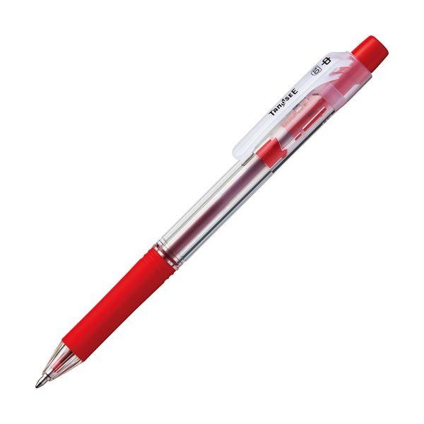 (まとめ) TANOSEE ノック式油性ボールペン ロング芯タイプ 1.0mm 赤 1セット（10本） 〔×10セット〕
