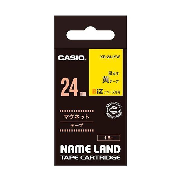 (まとめ) カシオ CASIO ネームランド NAME LAND マグネットテープ 24mm×1.5m 黄／黒文字 XR-24JYW 1個 〔×10セット〕