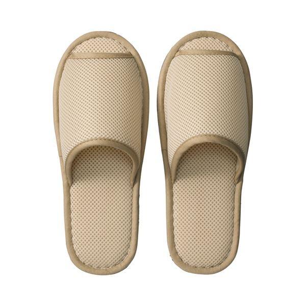 (まとめ) TANOSEE ウォッシャブル メッシュ家庭用スリッパ ベージュ 1足 〔×10仕かける〕