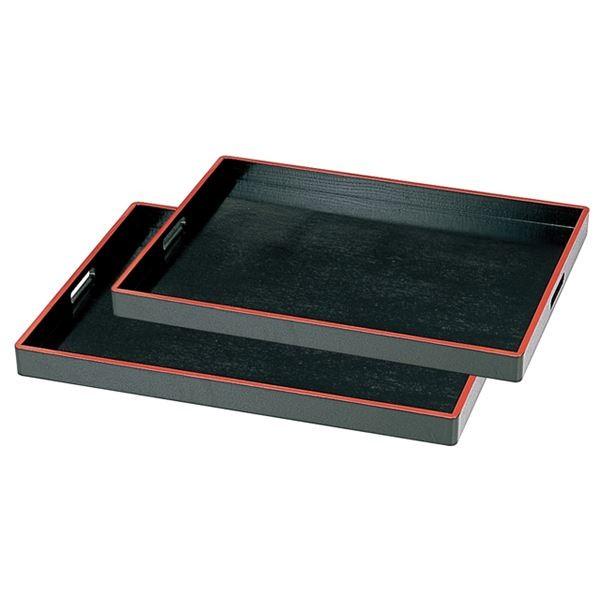 木製脇取盆/トレー 〔奥広 黒天朱 2枚セット 木〕 575×425×45mm・603×450×45mm 日本製 〔和食 レストラン 居酒屋 店舗〕