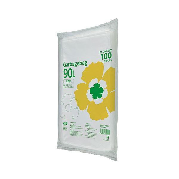 （まとめ）TANOSEE ゴミ袋エコノミー 半透明 90L 1パック（100枚）〔×5セット〕