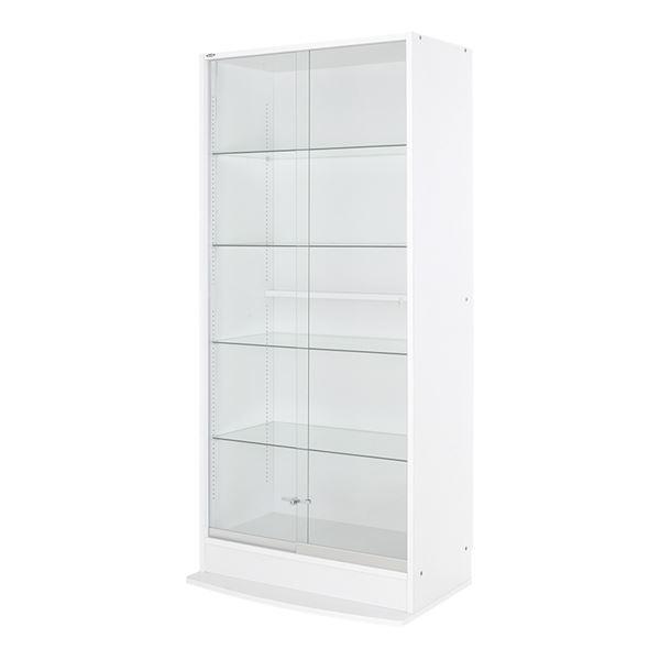 コレクションケース/収納棚 〔ワイド 引き戸ハイタイプ 本体 奥行39cm ホワイト〕 幅83.1cm 強化ガラス扉 棚板 〔組立品〕
