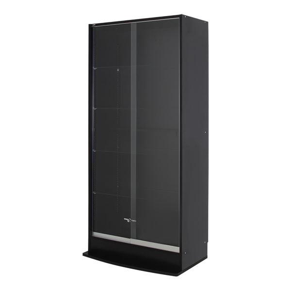 コレクションケース/収納棚 〔ワイド 引き戸ハイタイプ 本体 奥行39cm ブラック〕 幅83.1cm 強化ガラス扉 棚板 〔組立品〕