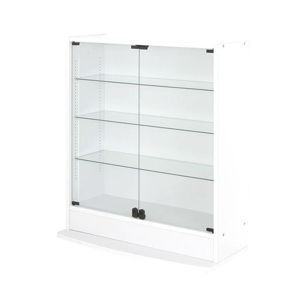 コレクションケース/収納棚 〔ワイド ロータイプ 本体 奥行29cm ホワイト〕 幅83.1cm 強化ガラス扉 棚板 〔組立品〕
