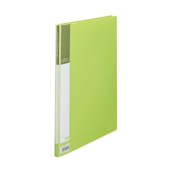 （まとめ）TANOSEE 書類が入れやすいクリヤーファイル「ヨコカラ」 A4タテ 40ポケット 背幅11mm ライトグリーン 1セット（10冊） 〔×3セット〕