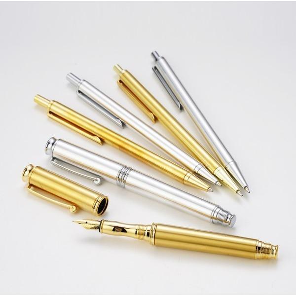 シルバー 万年筆 金属製 金属 万年筆/文房具 〔アルミ シルバーカラー〕 日本製 中太字 文具