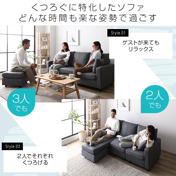 カウチソファー/ローソファ― 〔3人掛け ブラック〕 約幅176cm