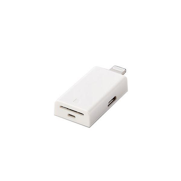 エレコム Lightningカードリーダー メモリーカードリーダー Type-C変換アダプタ付 ストラップホール付 ホワイト MR-LD102WH