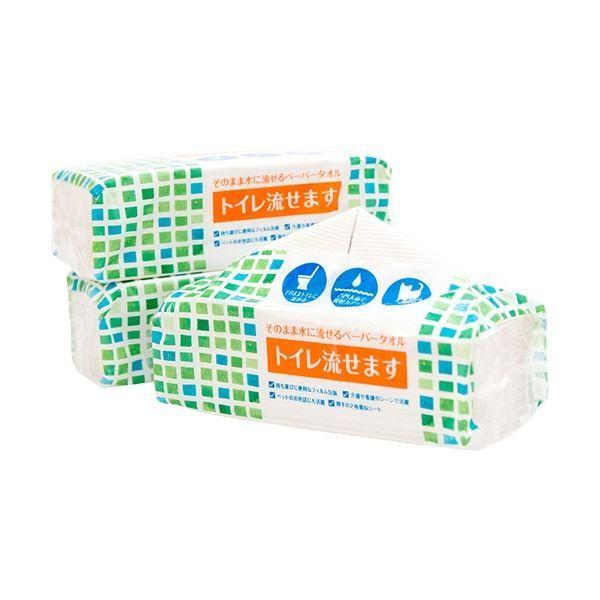 (まとめ) マスコー製紙 そのまま水に流せるペーパータオル トイレ流せます 200枚(100組) 1パック(3個) 〔×30セット〕