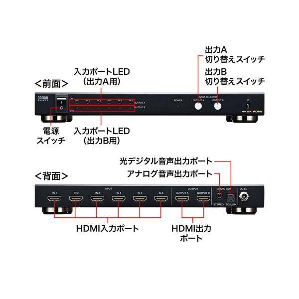 サンワサプライ HDMI切替器(6入力2出力・マトリックス切替機能付き) SW-UHD62N SW UHD62N サンワサプライ HDMI切替器 6入力2出力 マトリックス切替機能付き