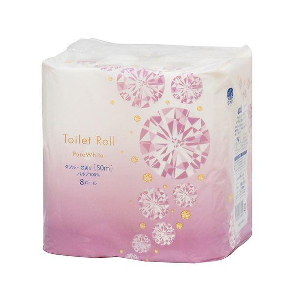 (まとめ）TANOSEE トイレットペーパーピュアホワイト ダブル 芯あり 50m 1セット（48ロール：8ロール×6パック）〔×5セット〕_1