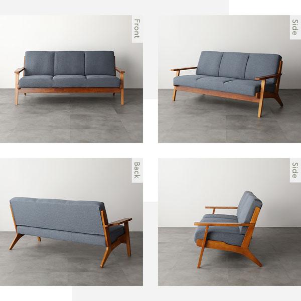 ソファ 2人掛け グレー 肘付き 天然木 木肘 木枠 北欧風 ソファー