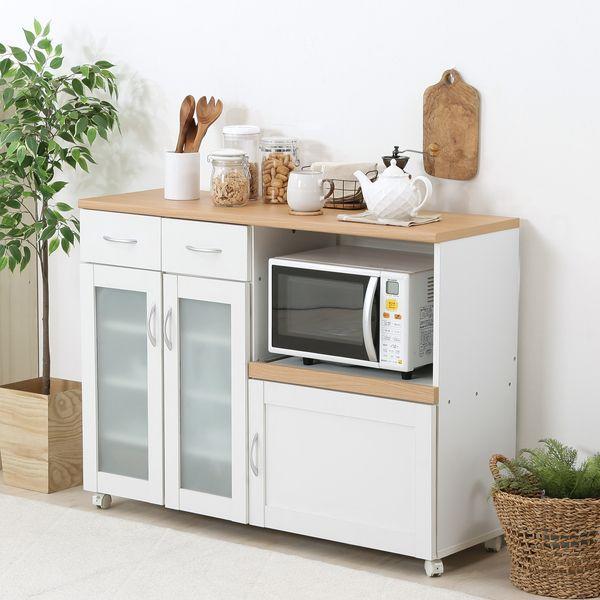 キッチンカウンター 約120cm幅 WH×NA ホワイト×ナチュラル 組立品の画像