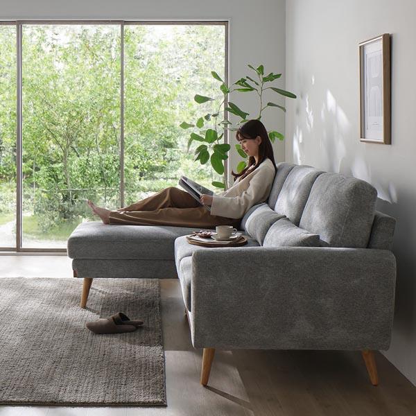 カウチソファ ラージサイズ 約幅220cm ベージュ ハーフカバーリング