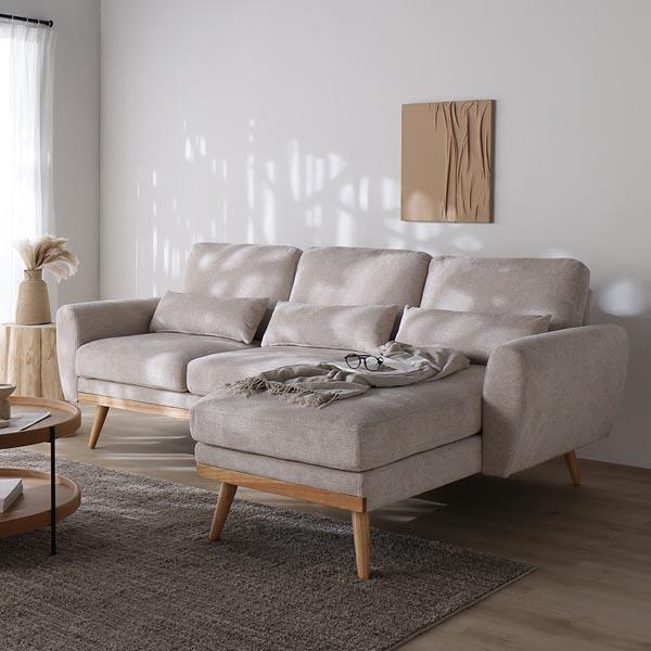 カウチソファ ラージサイズ 約幅220cm ベージュ ハーフカバーリング