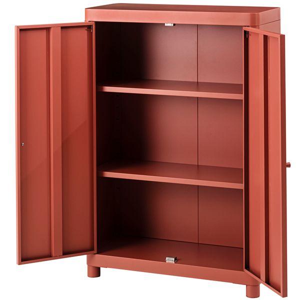 チェスト 約W75×D33×H110.5cm コーラルピンク 可動棚 スチール 収納家具 リビング家具 インテリア家具 ディスプレイ家具_1