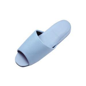（まとめ）抗菌ビニールなめし革調家庭用スリッパ（前開き） 青味 10足