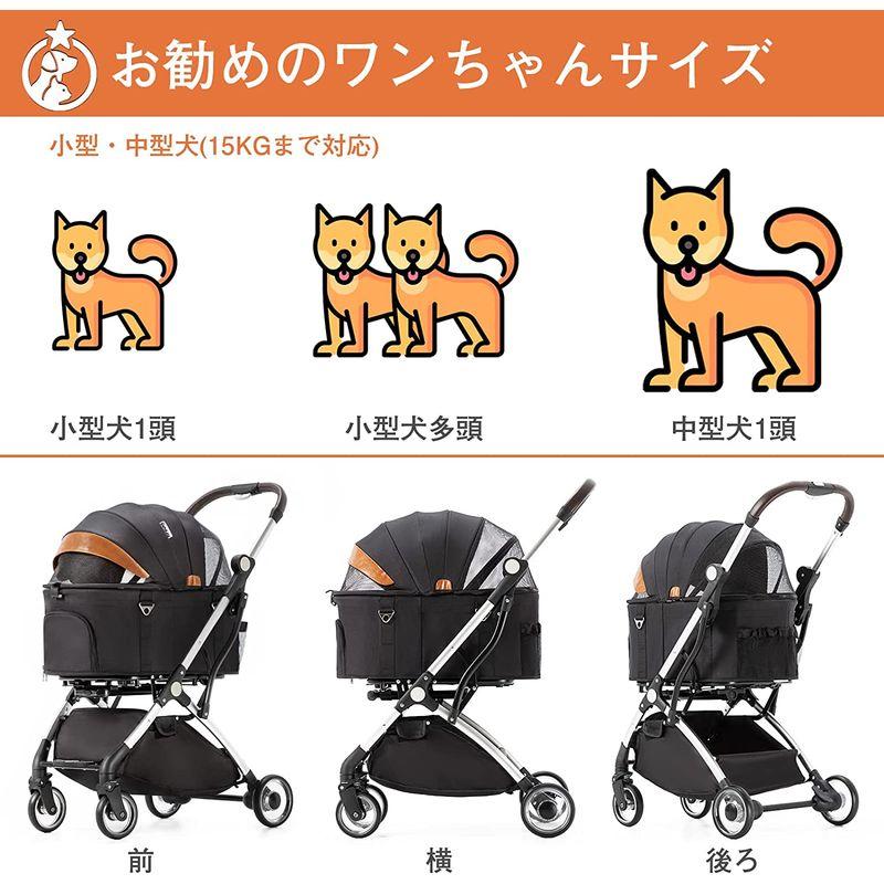 HRking.HANRAY 分離型 折りたたみ ペットカート 3wayモデル 対面式 4輪 犬用ベビーカー 前輪360°回転 後輪ブレーキ付 HANRAY 分離型 折りたたみ ペットカート 3wayモデル 対面式 4輪 犬用ベビーカー