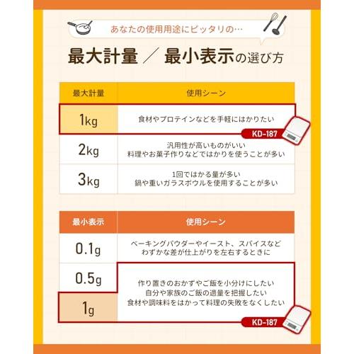 タニタ クッキングスケール 1g単位で1kgまで計れる 収納に便利なフック穴付き ホワイト KD-187 WH キッチン はかり 料理 デジタル |  | 09